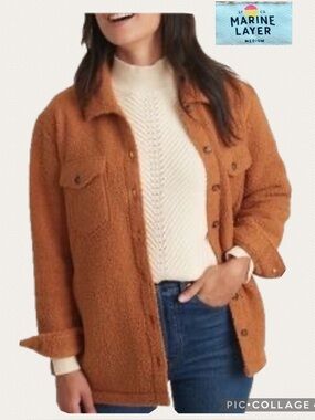 Marine Layer‎ Eden Sherpa Overshirt Jacket Teddy Fleece Button-Up Cashew Brown M
